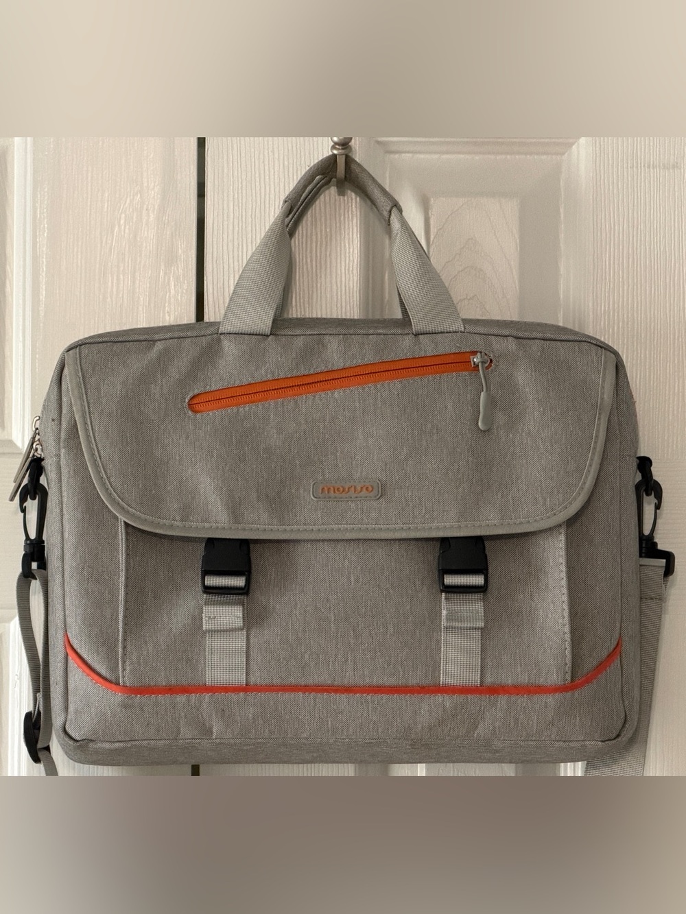 Mosiso 15” Laptop Messenger Bag Gray Orange Padded Shoulder Briefcase Case